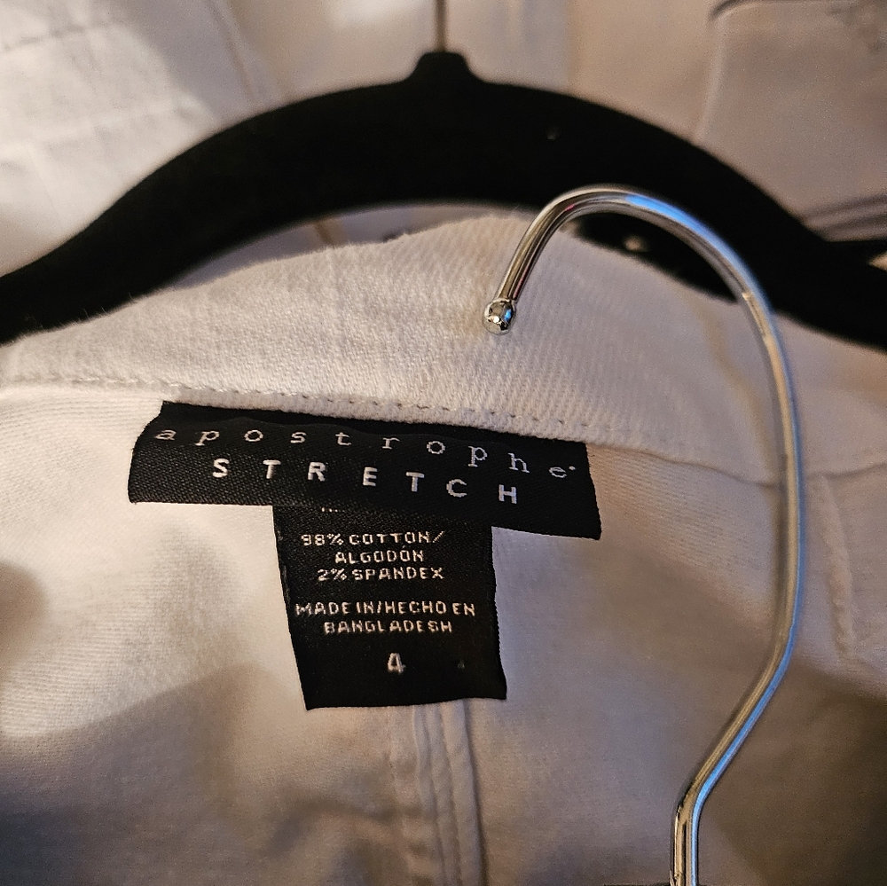 Apostrophe Stretch Ladies 2 Piece Round Neck Jacket With Capri Pant Size 4 White - Picture 3 of 7